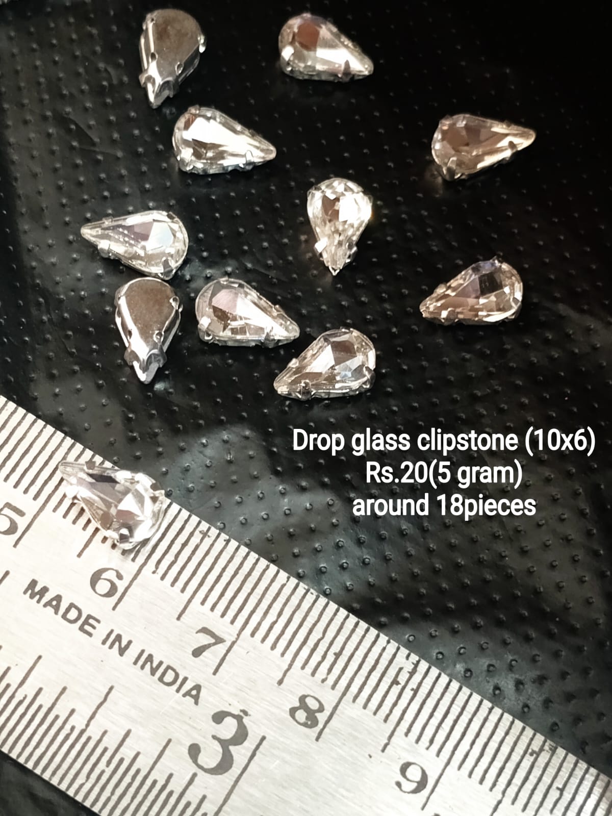 Glass Clip Stone - Drop 10x6