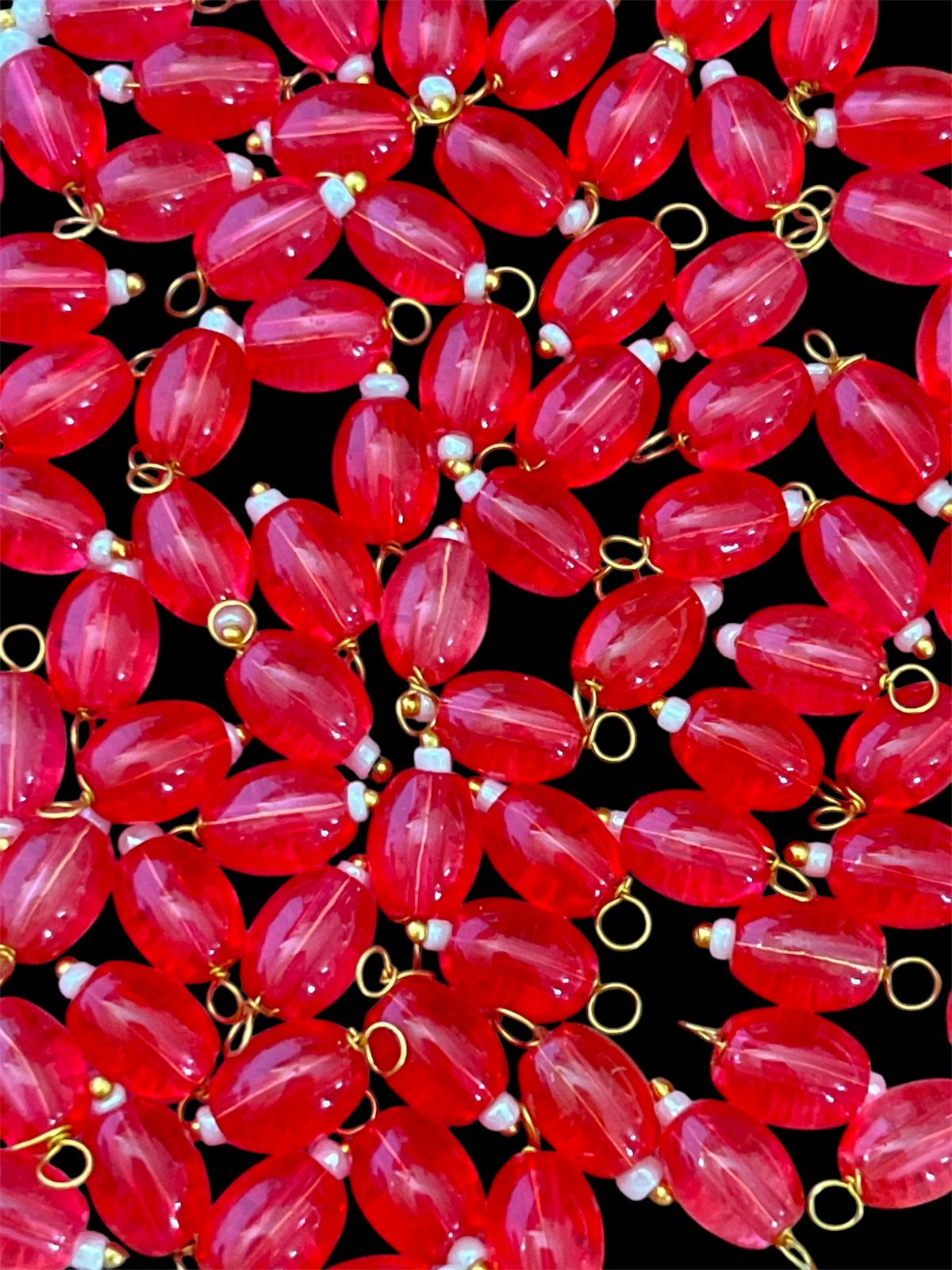 Oval Hanging Beads - Peach Red