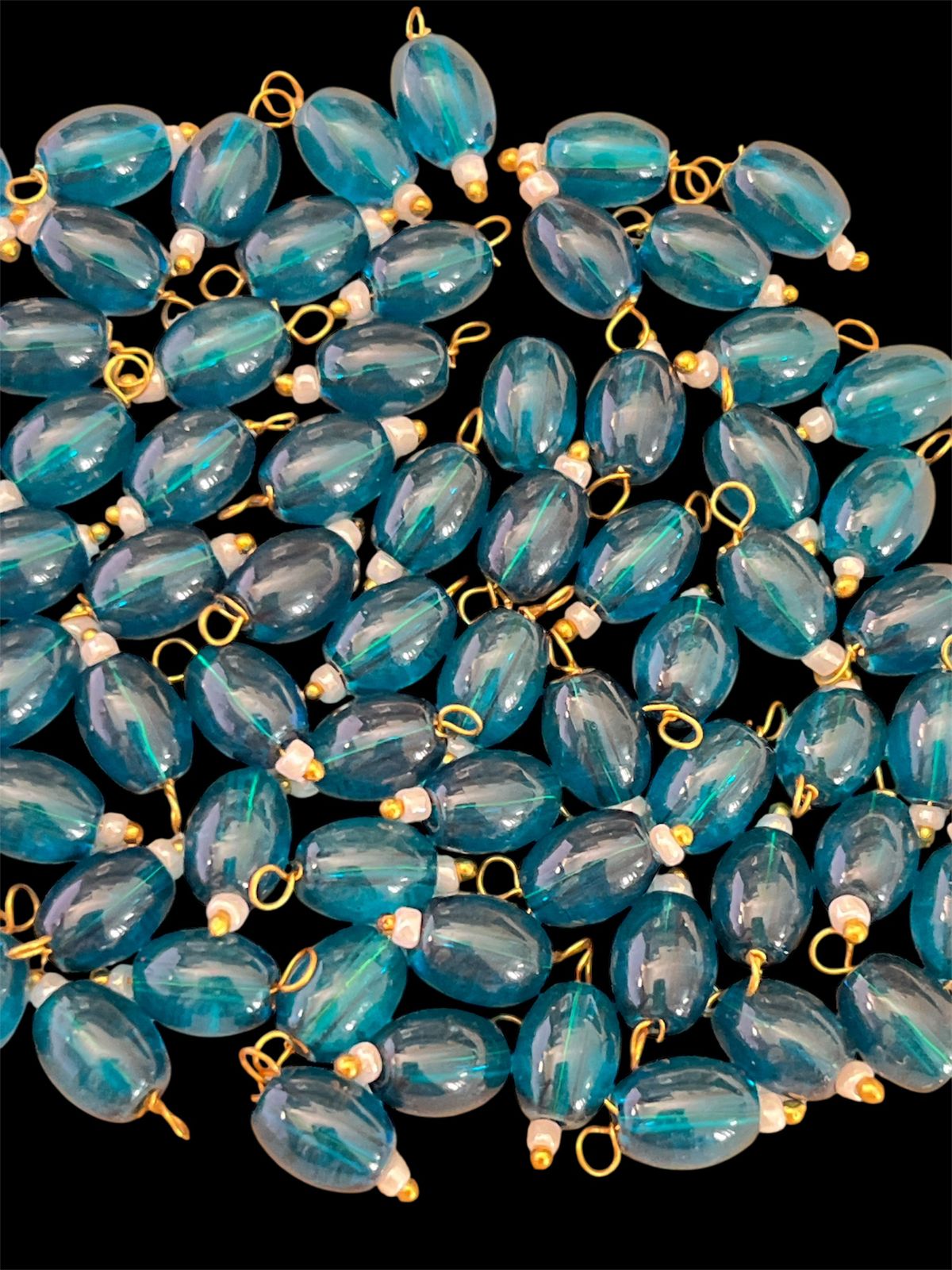 Oval Hanging Beads - Peacock Blue