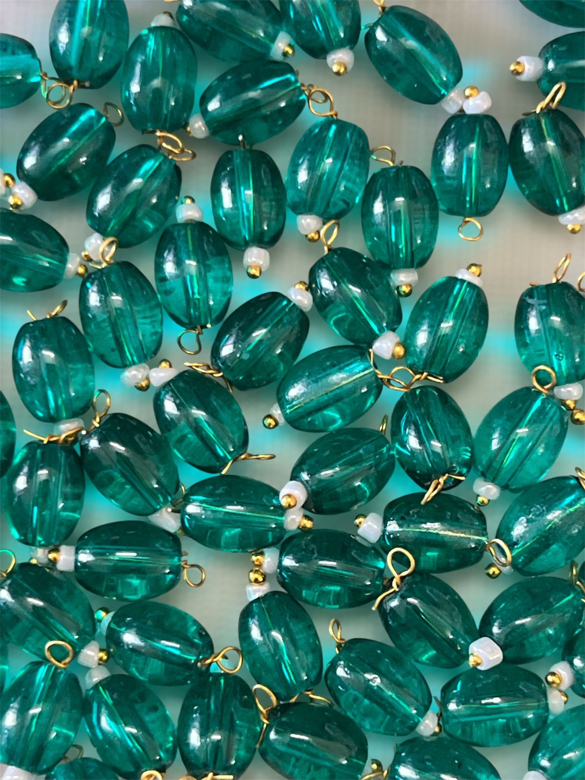 Oval Hanging Beads - Peacock Green