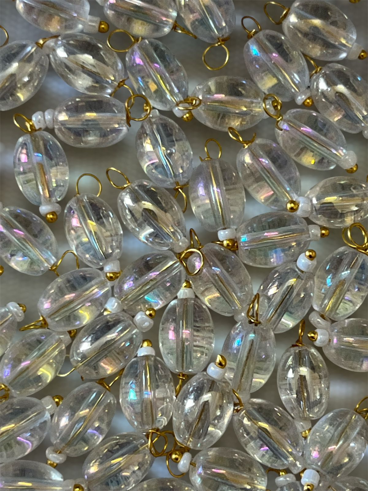 Oval Hanging Beads - White Multi Shade