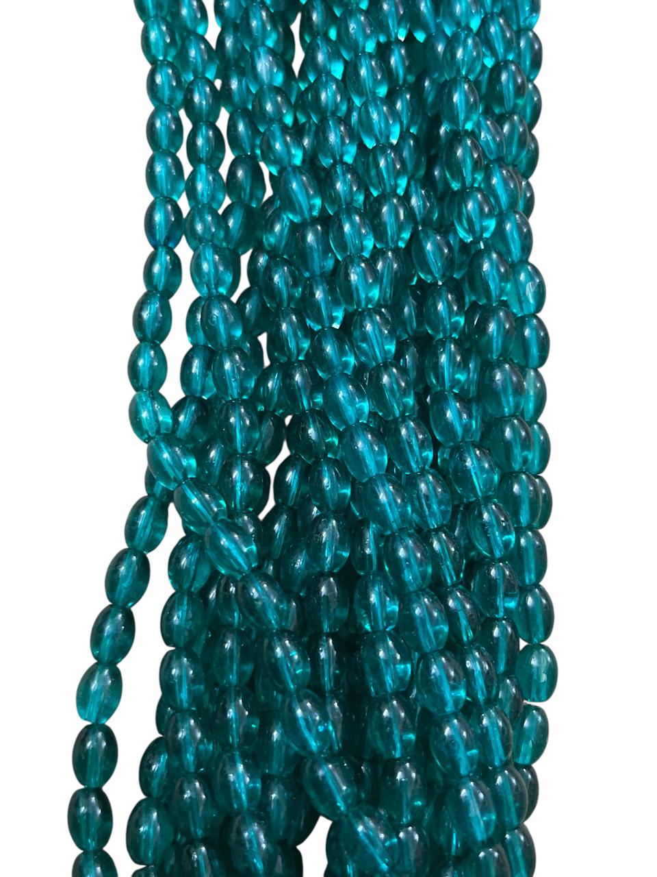 Oval String Beads(6x4) - Peacock Green